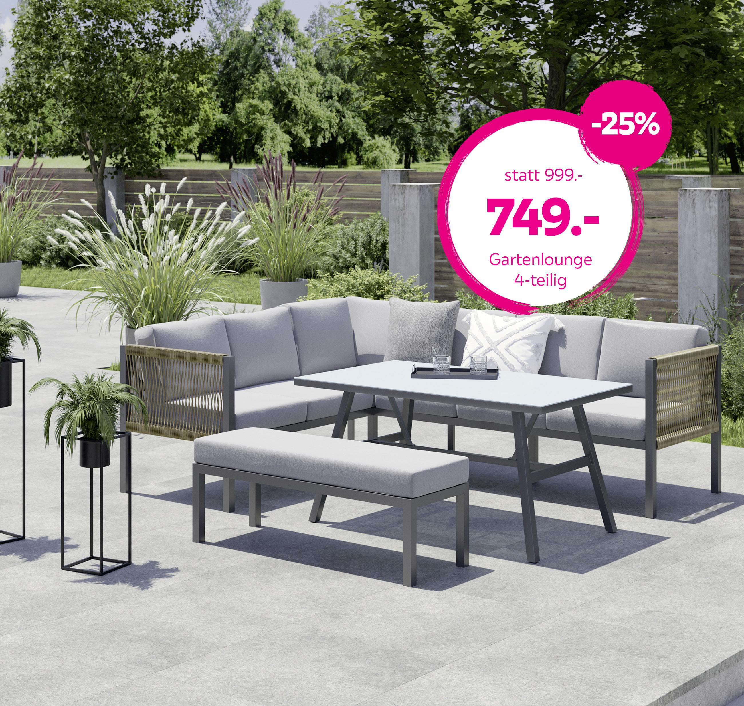 Gartenlounge 4-teilig grau -25% reduziert