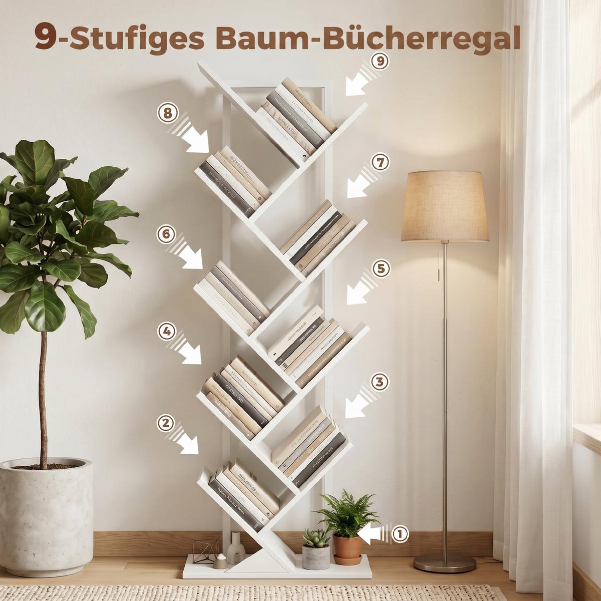 BÜCHERREGAL Spanplatte Stahl Weiß - Weiß, Holzwerkstoff (24/136/50cm) - HOMCOM