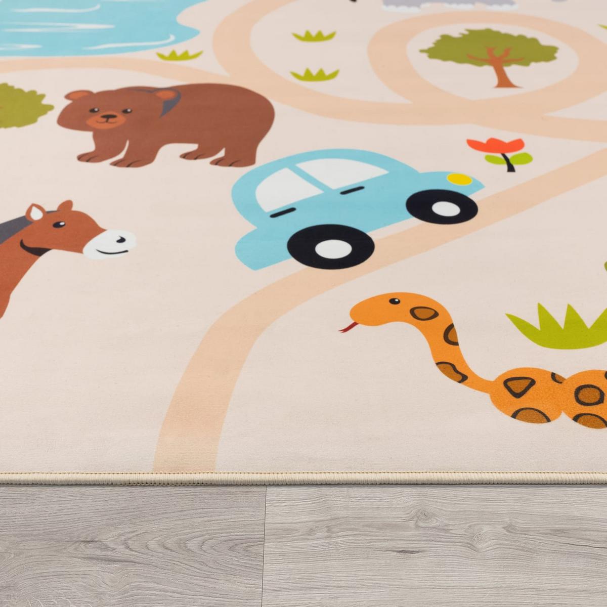 KINDERTEPPICH Waschbar, mit Safari‑Straßen‑Muster, Mehrfarbig, 200 x 290 cm - Multicolor, Textil (290/200cm) - KADIMA DESIGN