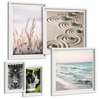 BILDER SET 5er Set - 50x50 cm & 20x30 cm & 40x60 cm Weißer Rahmen - Nachthimmel, Berge, Sterne - Weiß, Kunststoff (40/60cm) - TULUP