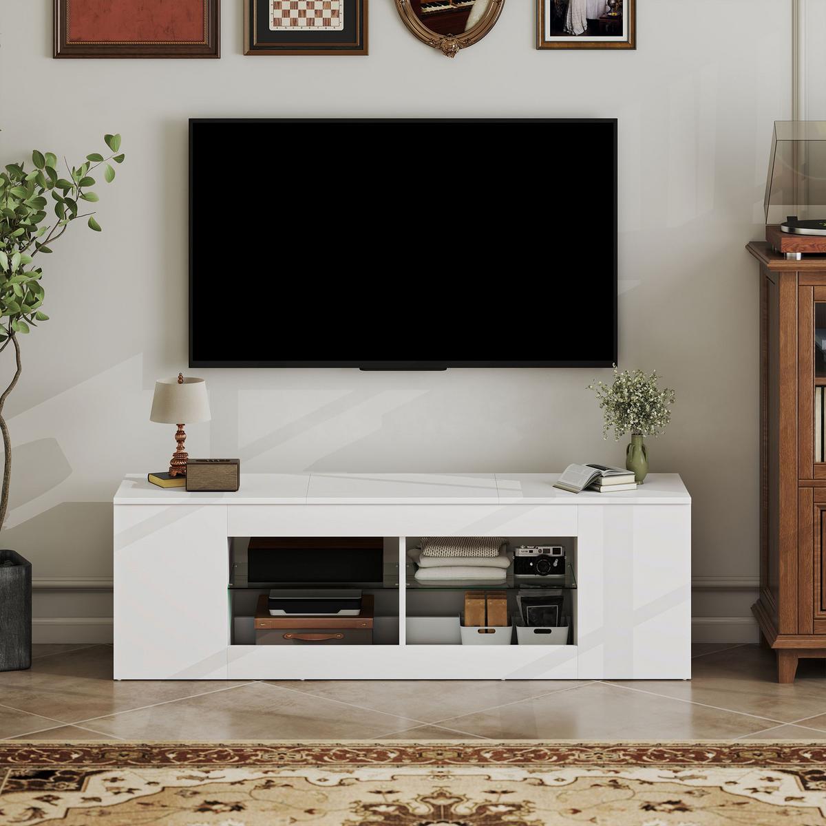 TV-SCHRANK Lowboard 140 cm Lang für Fernseher bis zu 65 Zoll Weiß - Weiß, Holzwerkstoff (35/42.5/140cm) - HOMCOM