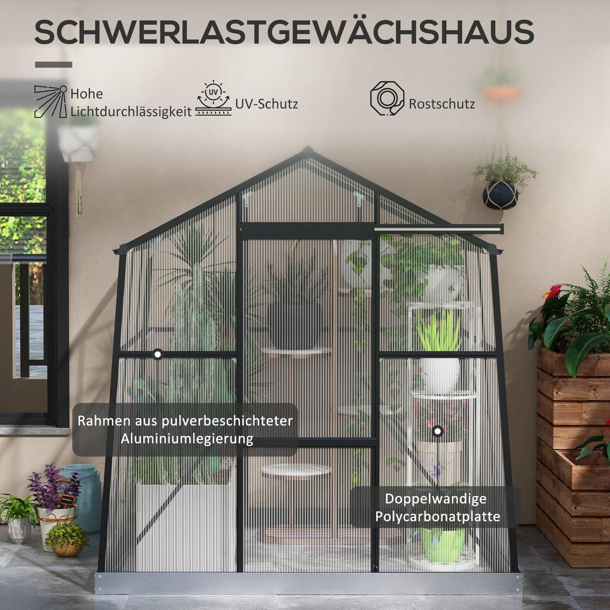FOLIENGEWÄCHSHAUS, Schwarz, Aluminiumlegierung, Polycarbonat - Schwarz, Metall (192/204/192cm) - Outsunny