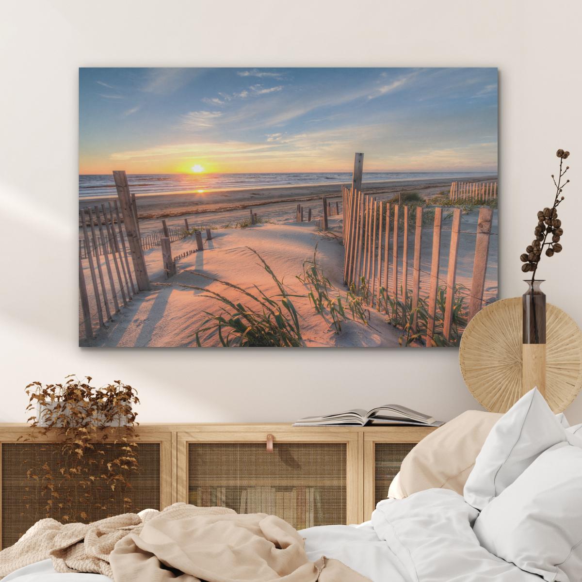 AKUSTIKBILD Strand - Meer - Düne - Sonnenuntergang - Landschaft Wandbild Wohnzimmer 100x70 cm - Beige, Kunststoff (100/70/0.9cm) - MuchoWow