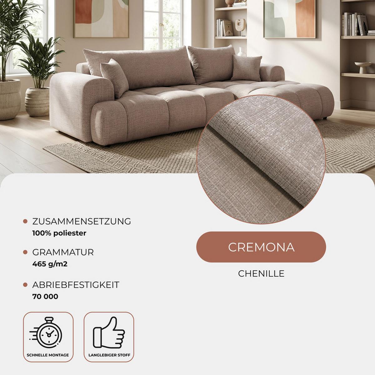 ECKSOFA MILANO Links mit Schlaffunktion und Bettkasten Grau-Braun - Graubraun, Kunststoff/Textil (265/145cm) - Idohome