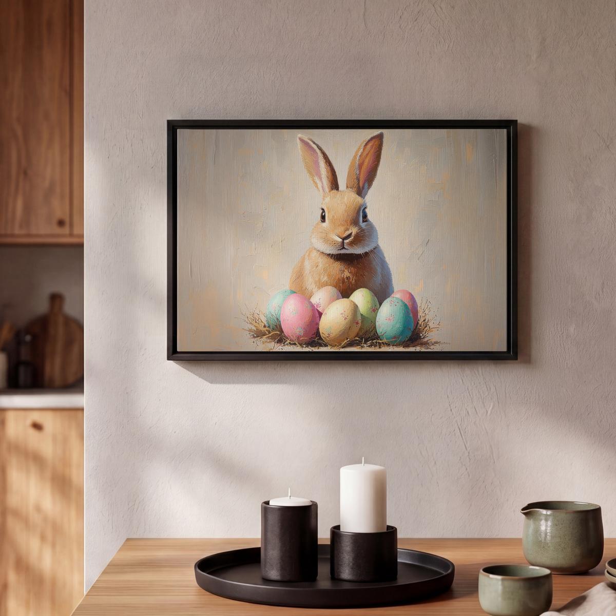 LEINWAND Bilder mit Rahmen - Osterhase - Pastell - Eier - 30x20 - Beige, Textil (30/20cm) - MuchoWow