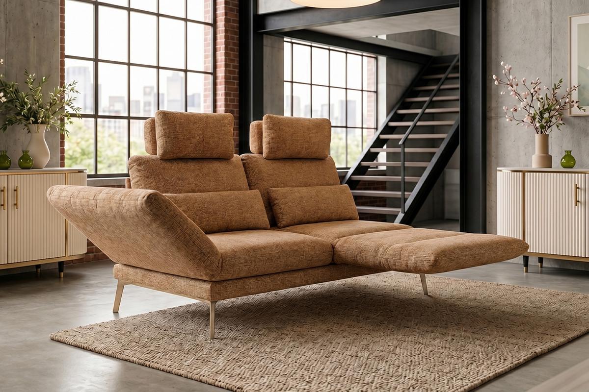 SOFA HOLLY Braun Flachgewebe - Braun, Textil/Metall (176/90/92cm) - KAWOLA