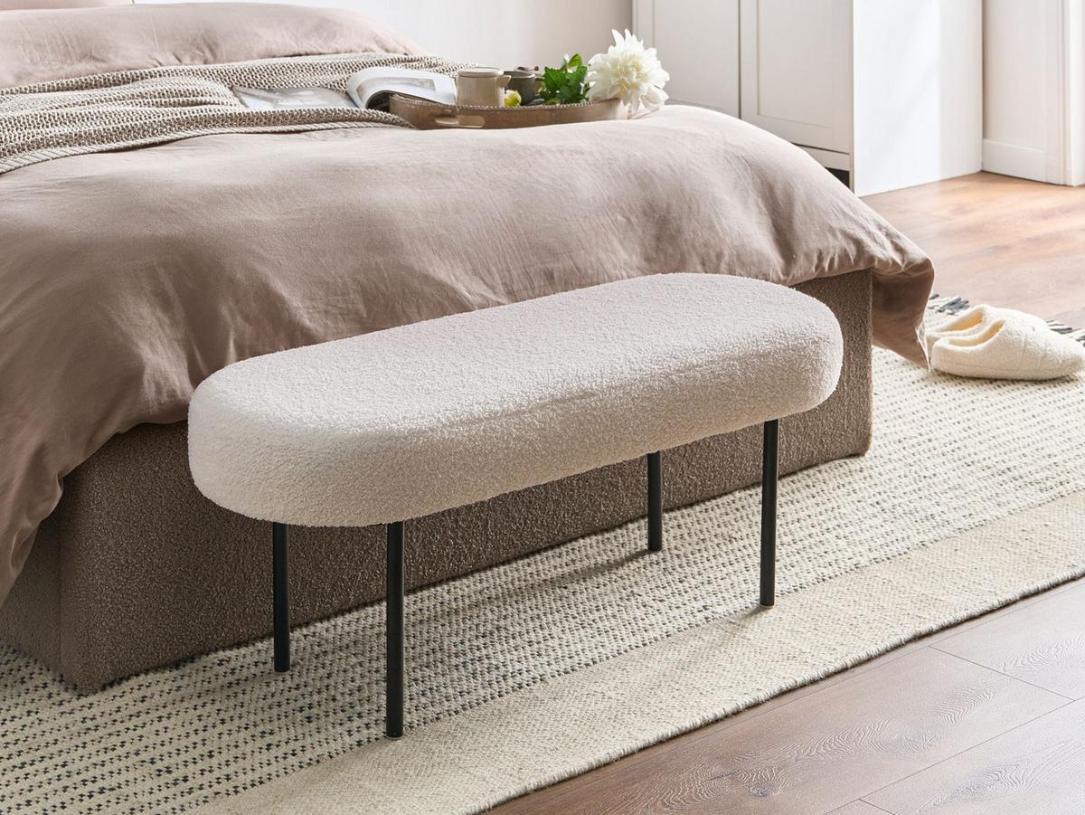 POLSTERBANK Bouclé Cremeweiß Wolfeboro - Creme, Textil (98/38/35cm) - Beliani