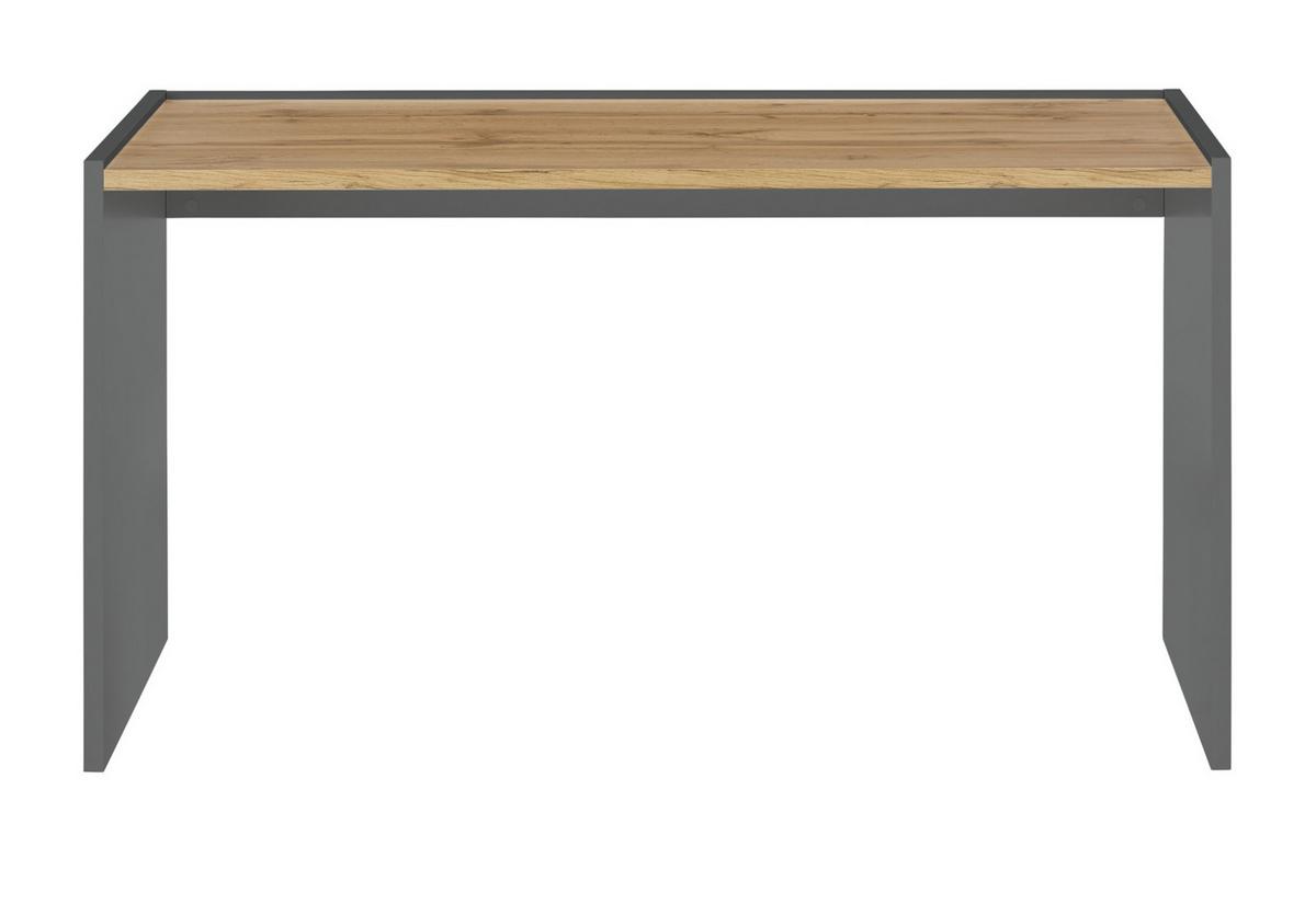 SCHREIBTISCH grau matt, Eiche Wotan 143 x 62 cm, Laptoptisch mit großer Arbeitsfläche - Eiche Wotan/Schwarz, Holzwerkstoff/Kunststoff (143/62/76cm) - Furn.Design