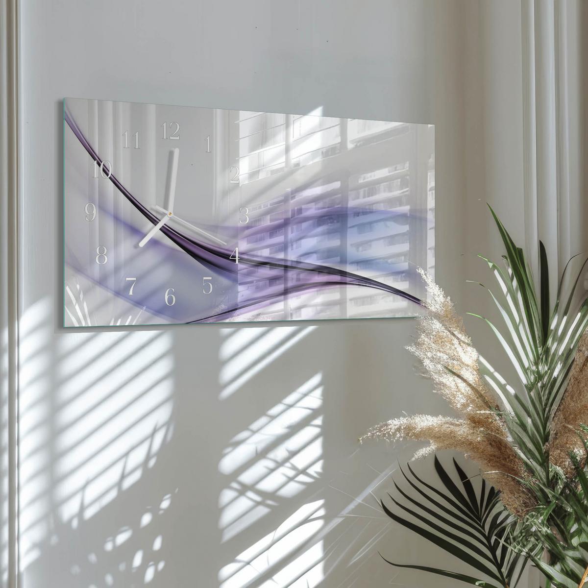 WANDUHR aus Glas 60x30 cm - Farbwellen - Lila, Glas (60/30/0.4cm) - TULUP