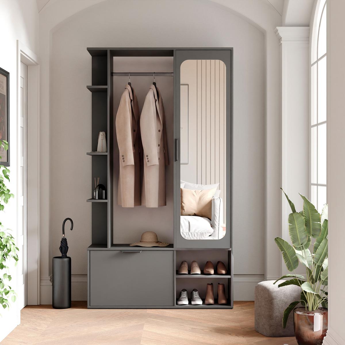 GARDEROBE mit Spiegel ELIOR - Grau, Holz (100/189.4/33cm) - Idohome