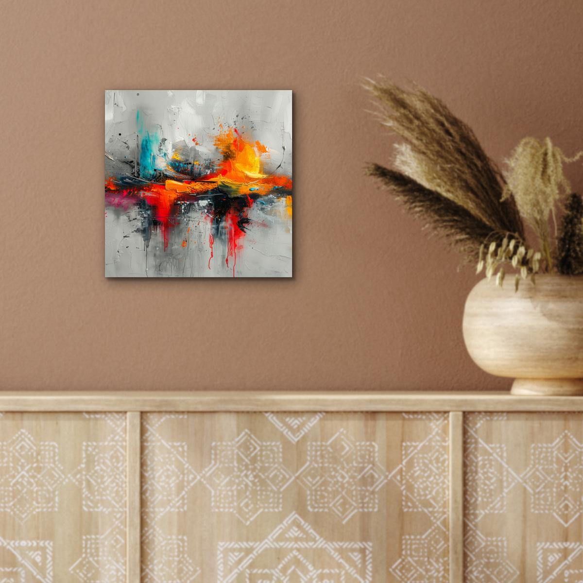 METALLBILD Moderne Kunst - Orange - Grau - Abstrakt 20x20 cm - Hellgrau, Metall (20/20cm) - MuchoWow