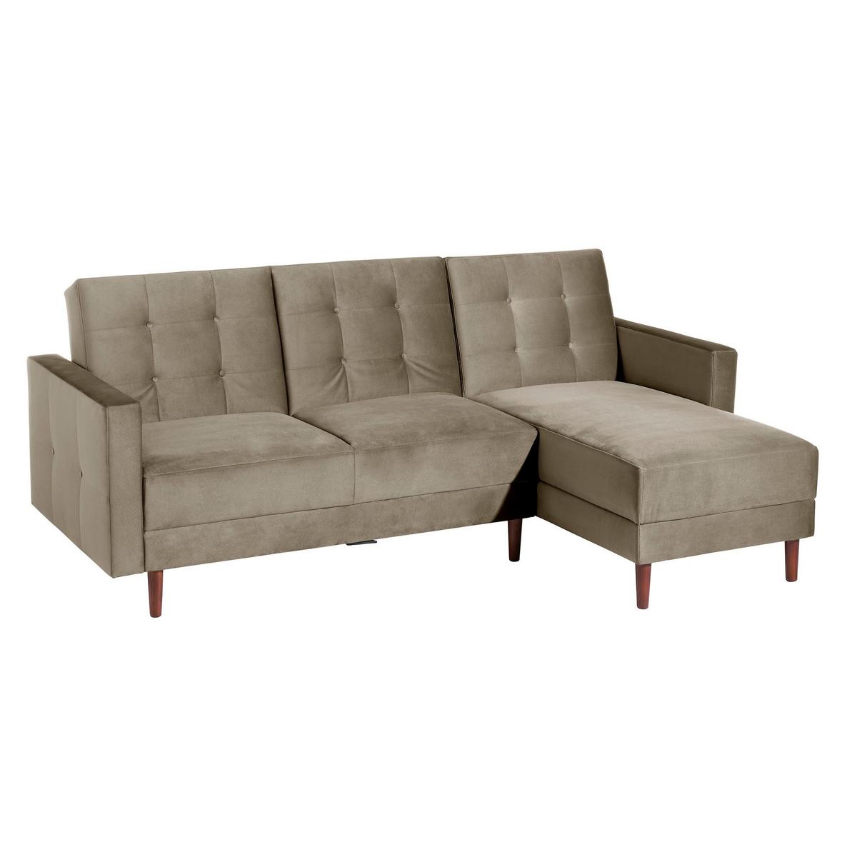 FUNKTIONSSOFA mit Hocker Katunia Samtvelours sahara - Sahara, Kunststoff (222/92/144cm) - 58aufmkessel