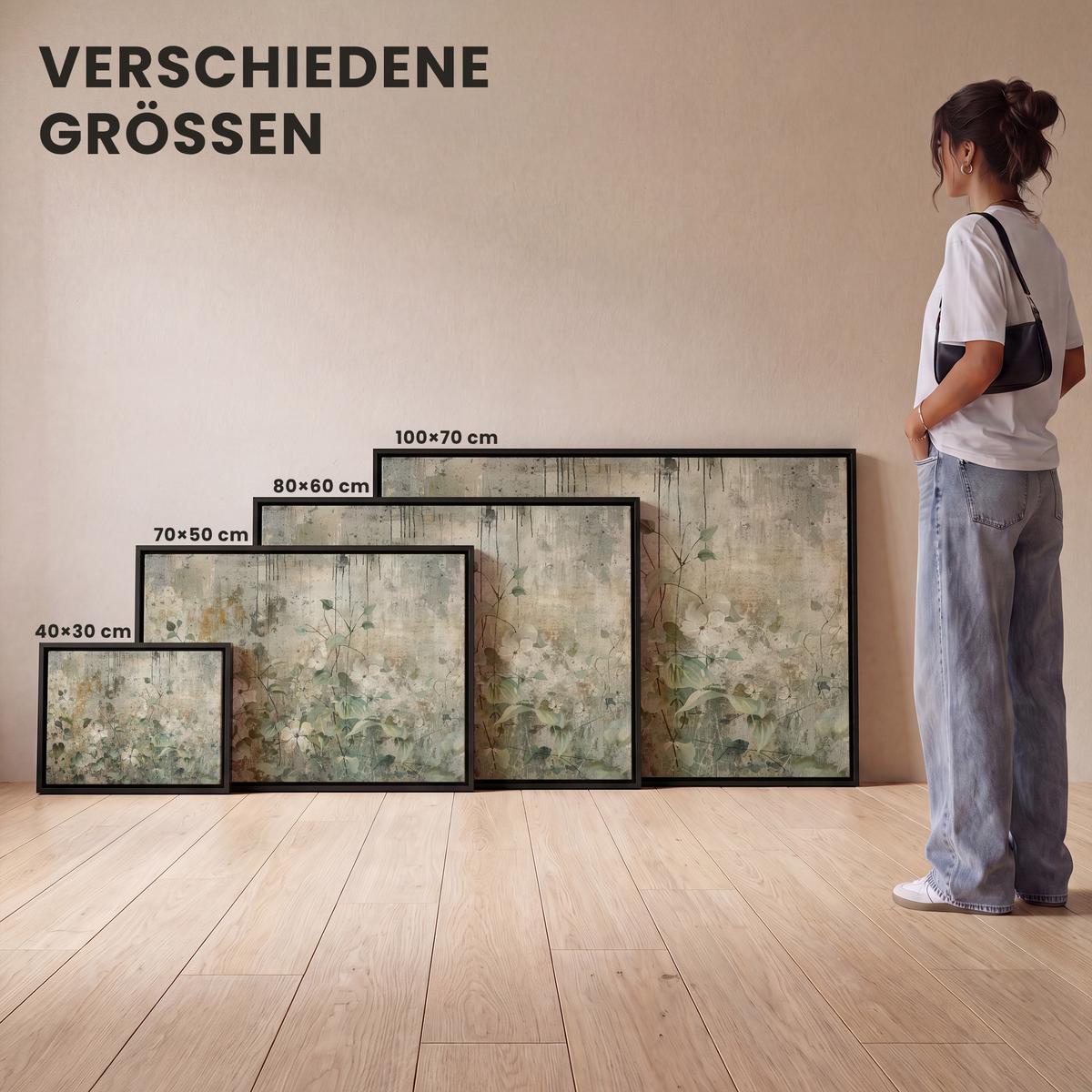 LEINWAND Bilder mit Rahmen - Blumen - Blätter - Abstrakt - Modern - 40x30 - Grau, Textil (40/30cm) - MuchoWow