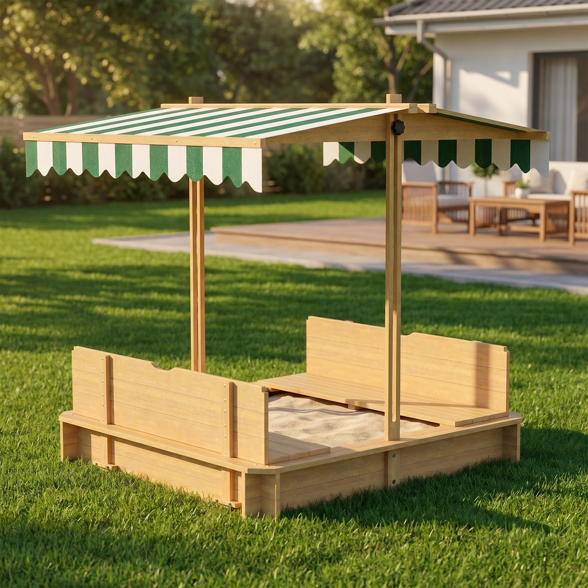 SANDKASTEN aus Tannenholz Polyester Grün Weiß - Hellbraun, Holz (106/106/115cm) - Outsunny