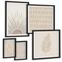 BILDER SET 5er Set - 50x50 cm & 20x30 cm & 40x60 cm Schwarzer Rahmen - Beige Pflanzenmuster - Schwarz, Kunststoff (40/60cm) - TULUP