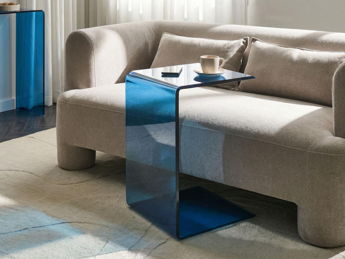 BEISTELLTISCH Sicherheitsglas Blau Lourdes - Blau, Glas (40/40/61cm) - Beliani