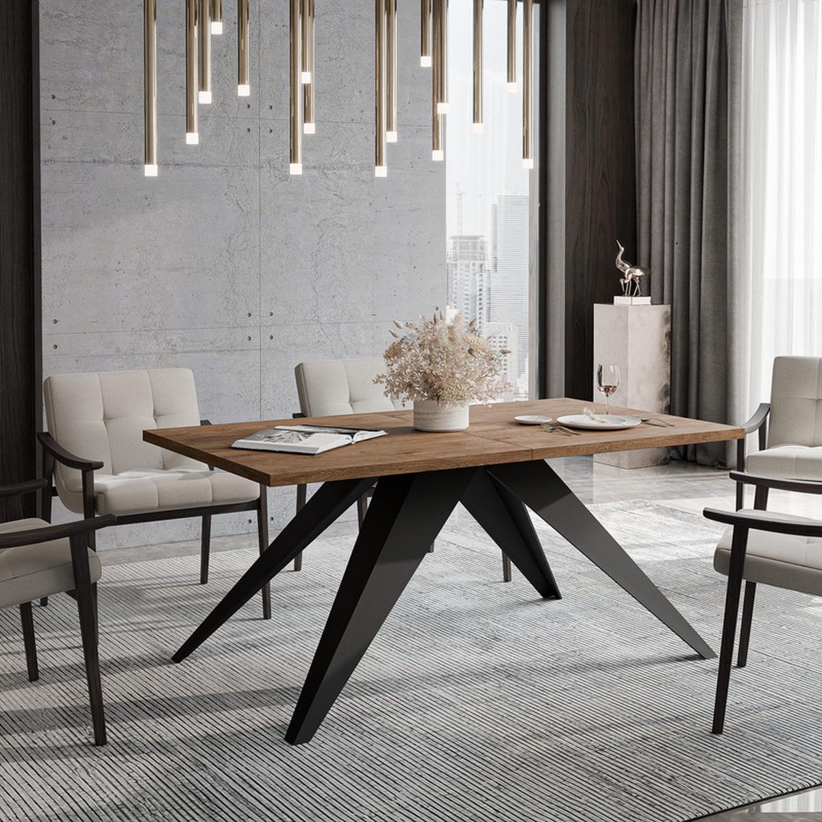 AUSZIEHTISCH XANDRO 160/90/76 cm mit Metallgestell, Schwarz / Lefkas-Eiche - Schwarz/Eiche San Remo, Holzwerkstoff/Metall (90/160/76cm) - Idohome