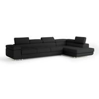 ECKSOFA VICENTE Schwarz Boucle-Stoff mit Schlaffunktion - Schwarz, Holz (346/202cm) - MASSENO