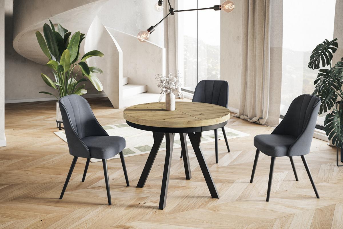 RUNDER Esstisch ausziehbar – Moderner Wohnzimmertisch und Küchentisch – Tisch mit Stabile Konstruktion, Durchmesser 90 cm - 190 cm - Farbe Artisan - Hellbraun/Schwarz, Holzwerkstoff (90/90/77cm) - Alpi-Möbel