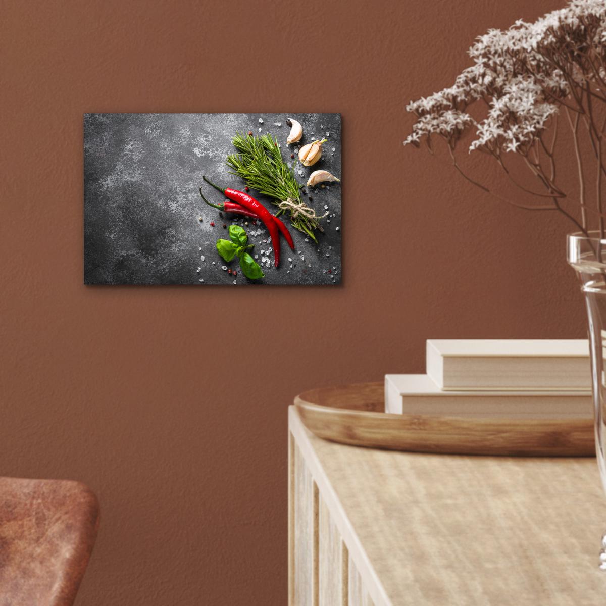 METALLBILD Pfeffer - Kräuter - Gewürze - Beton 30x20 cm - Dunkelgrau, Metall (30/20cm) - MuchoWow