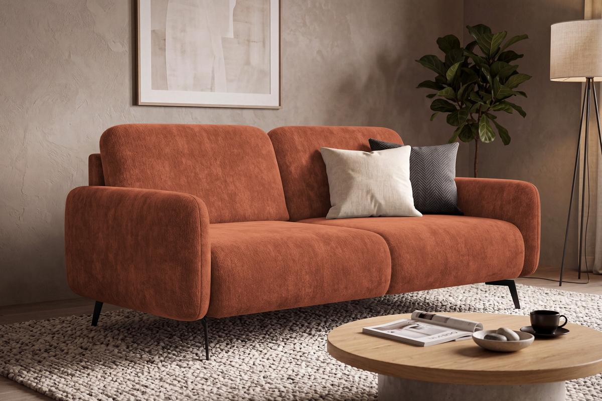 SOFA FEBE 3-Sitzer, rostroter Chenille-Stoff - Rostfarben/Schwarz, Holz/Textil (190/82/96cm) - Wozimo