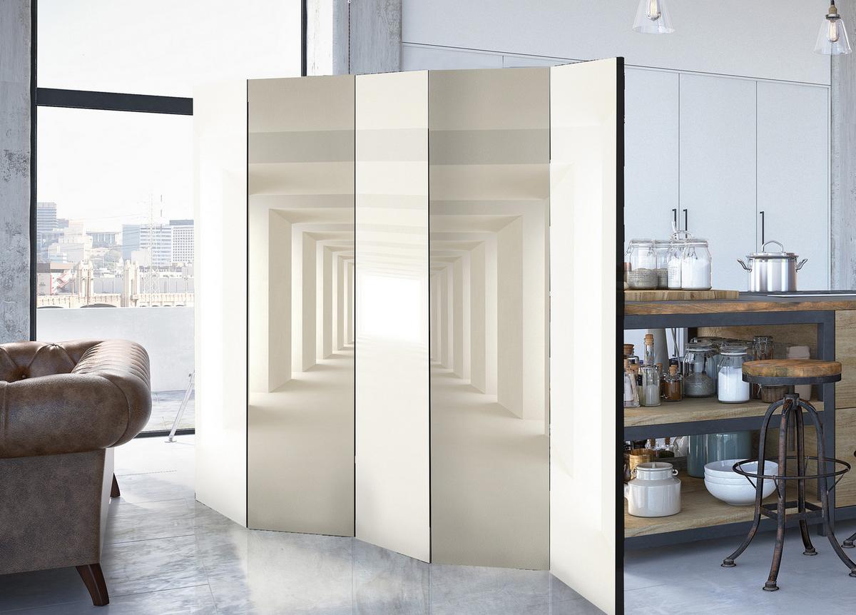 PARAVENT 5-tlg 225x172 cm Tunnel 3D Effekt - Weiß, Holz/Textil (225/172/3cm) - Muralo