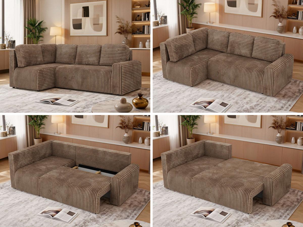 ECKSOFA NESSARO COR L - Braun Cord - Links - Schwarz/Braun, Kunststoff/Textil (151/240cm) - MKS