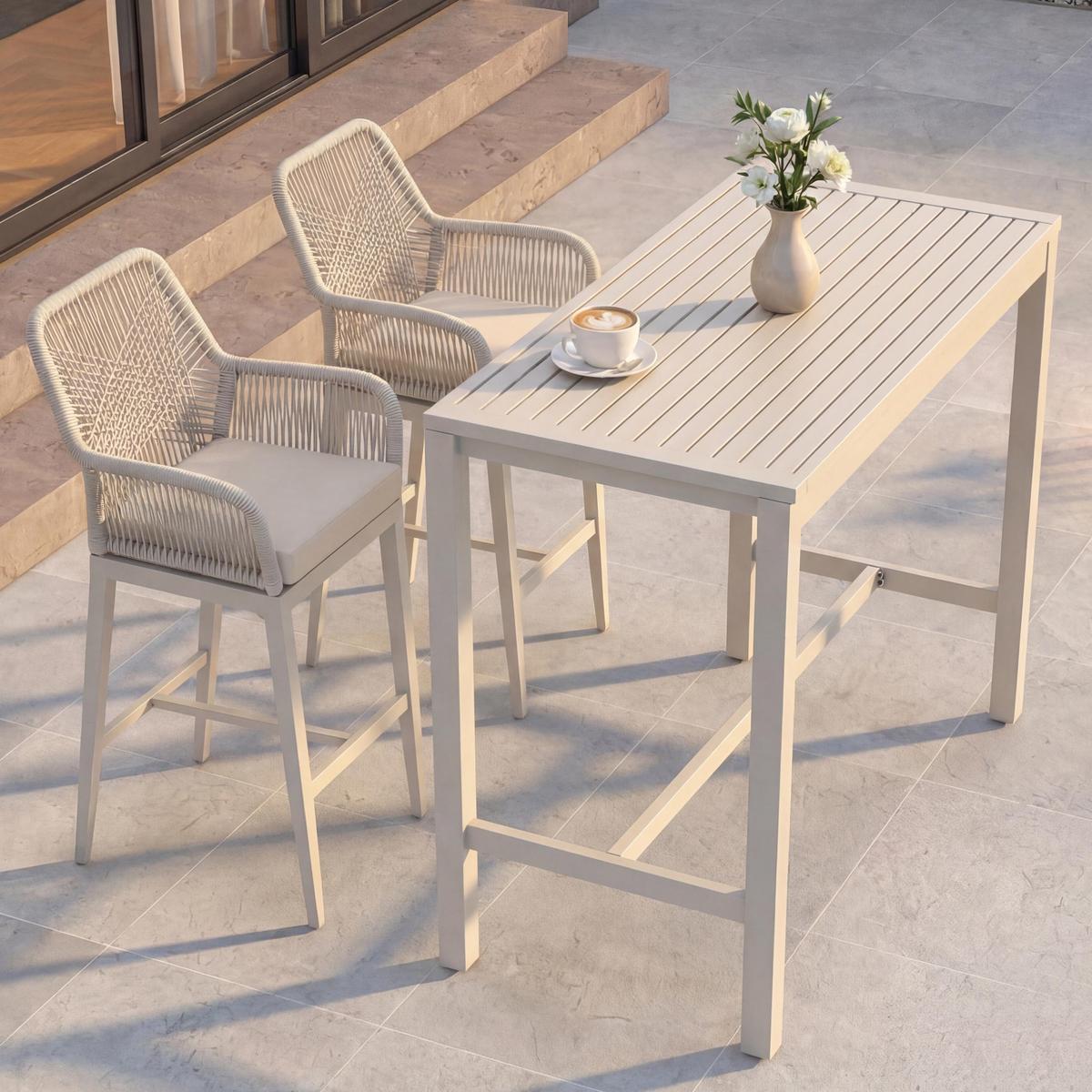SET BARTISCH + BARHOCKER eckig Beige 3er Set-Set - Beige, Metall (65/130/105cm) - MCW