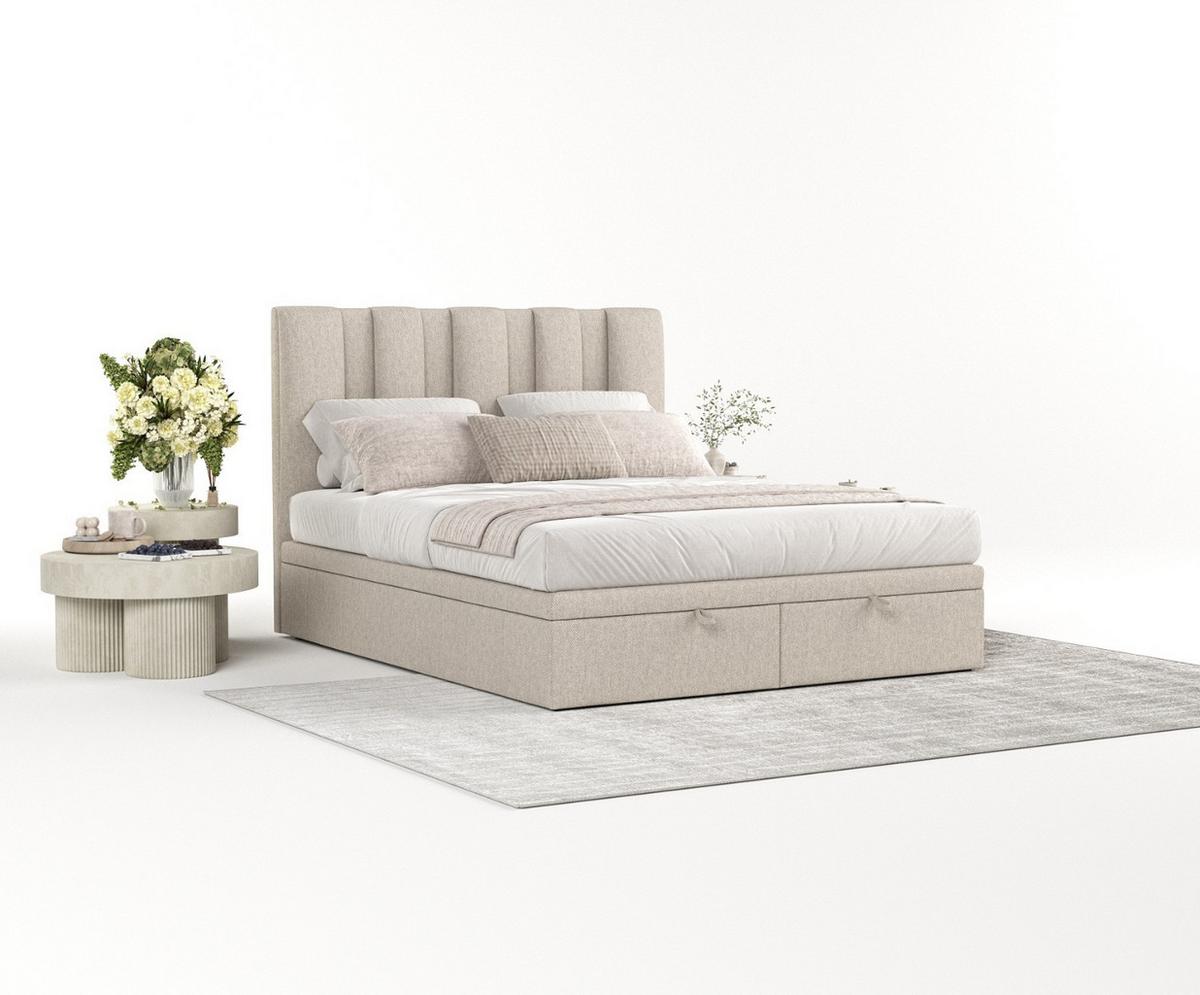 POLSTERBETT Orta mit Stauraum 160/200 cm Hellbeige im Megan Stoff - Sandfarben/Schwarz, Holz/Holzwerkstoff (160/200cm) - AltaBeds