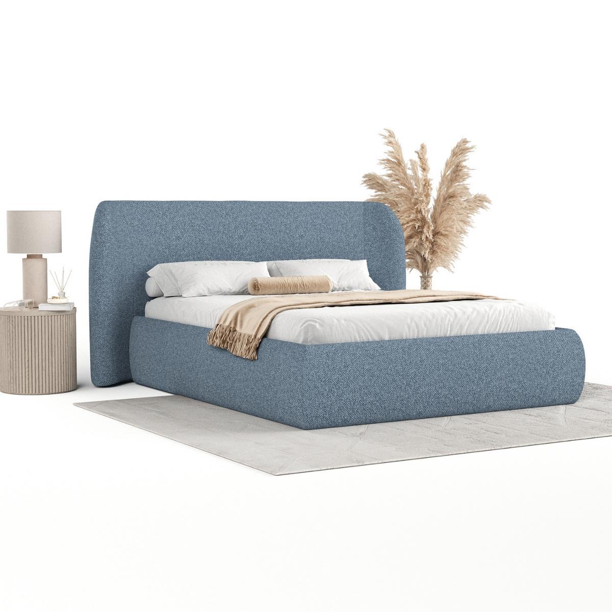 POLSTERBETT Bellano mit Stauraum 160/200 cm Blau im Bubble Stoff - Blau/Schwarz, Holz/Holzwerkstoff (160/200cm) - AltaBeds