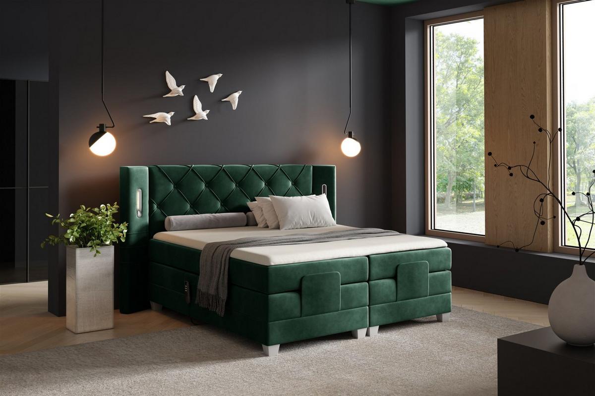 BOXSPRINGBETT Elektrisch Steve - Grün, Holzwerkstoff/Textil (200/200cm) - Fun Möbel
