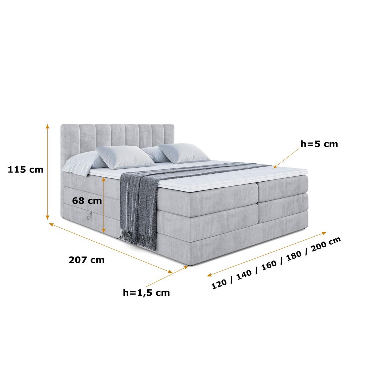 BOXSPRINGBETT OTTA KING - 120x200 - H3/H4 - Hellgrau - Hellgrau, Holzwerkstoff (120/200cm) - ALTDECOR