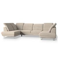 WOHNLANDSCHAFT TERAMO Creme Velours-Stoff mit Schlaffunktion - Silberfarben/Creme, Holz/Textil (316/88/193cm) - MASSENO