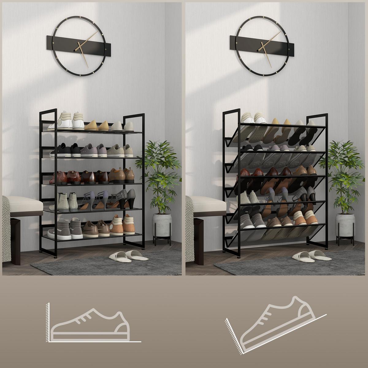 SCHUHREGAL, für max. 15 Paar Schuhe, Stahl, 72 x 30 x 102 cm, Schwarz - Schwarz, Metall (30/102/72cm) - HOMCOM