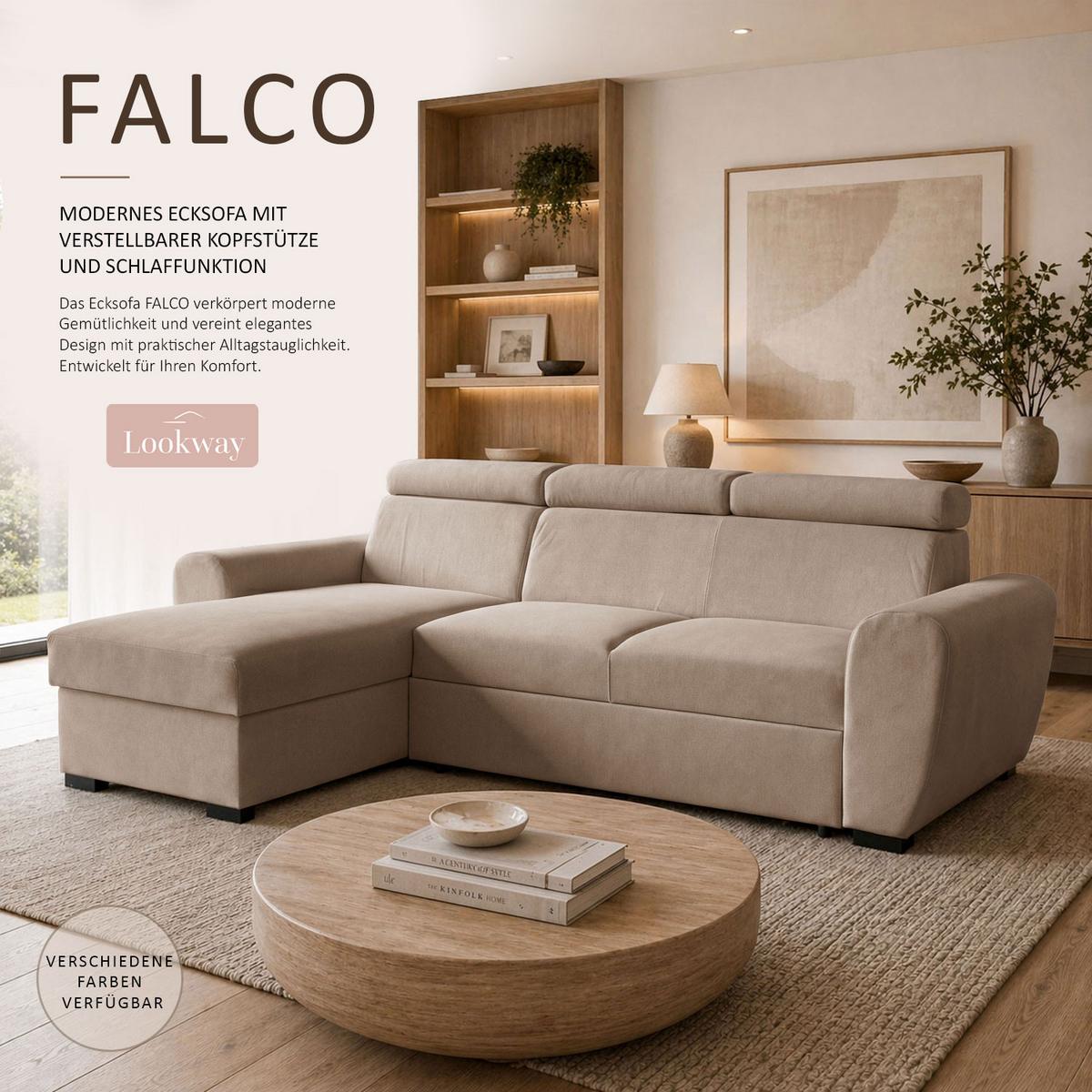 ECKSOFA FALCO mit Schlaffunktion Elli 18 - Beige, Textil (253/174cm) - Lookway