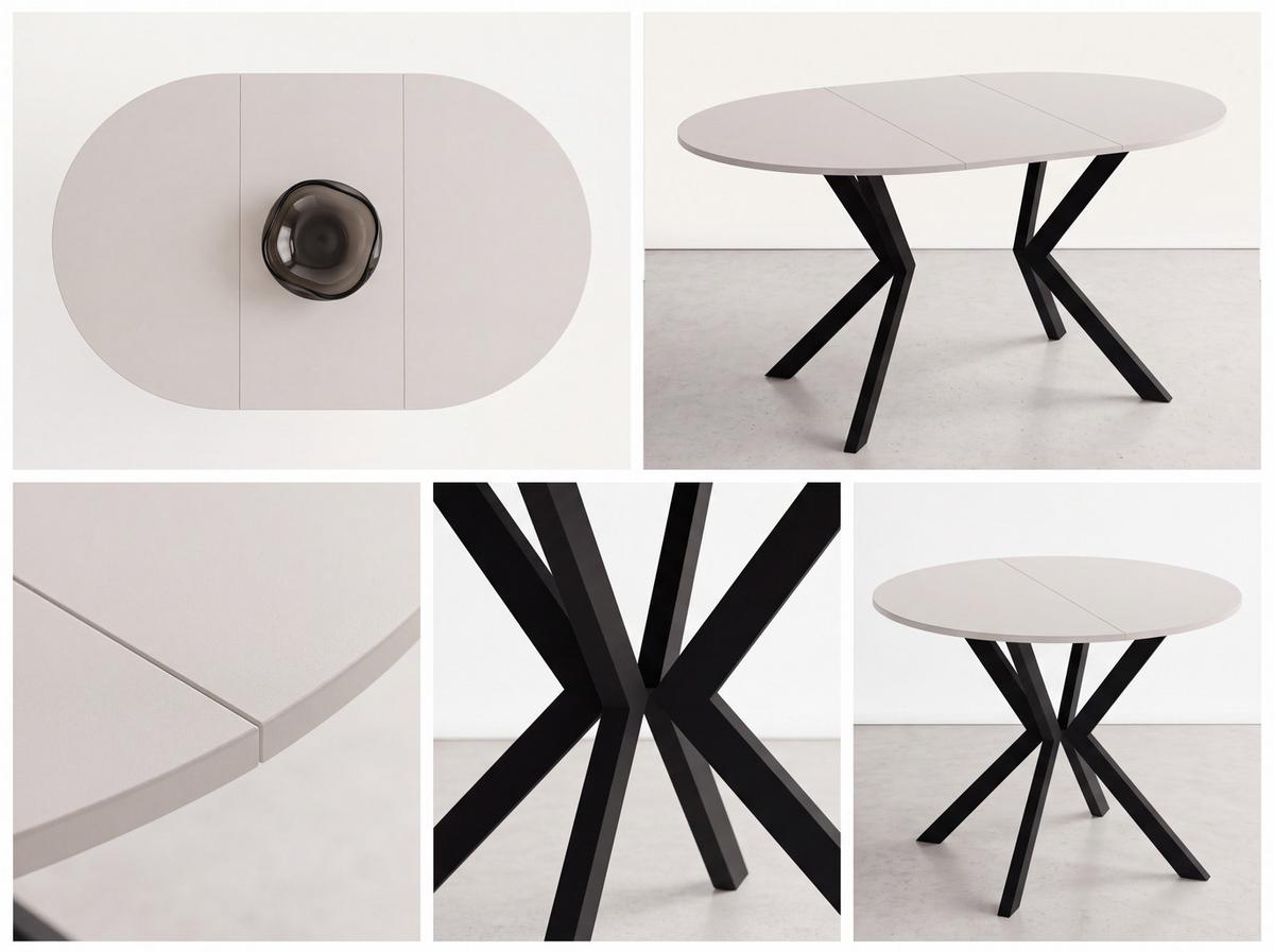 ESSTISCH Valio rund oval ausziehbar verlängerbar mit schwarzen Metallbeinen, Beton Dunkelgrau 100-140/100/76 cm - Dunkelgrau/Schwarz, Holzwerkstoff/Metall (100/140/76cm) - WFL GROUP