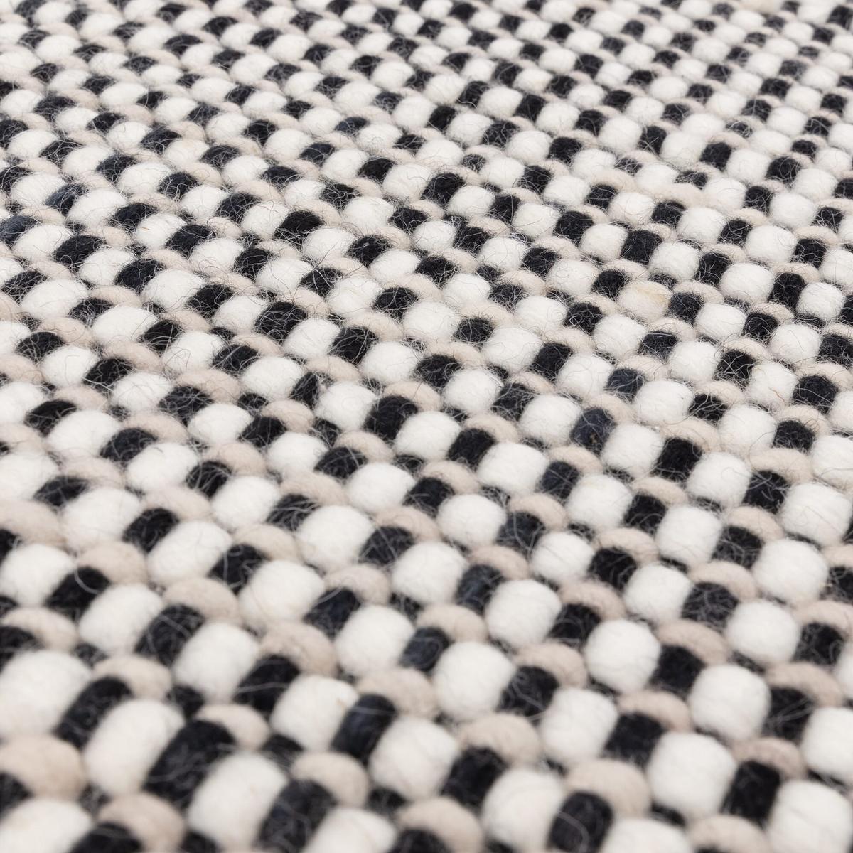 WOLLTEPPICH handgewebt mit Fransen PISA, geometrisch, Schwarz-Weiß, 160 x 230 cm - Grau, Textil (230/160cm) - KADIMA DESIGN