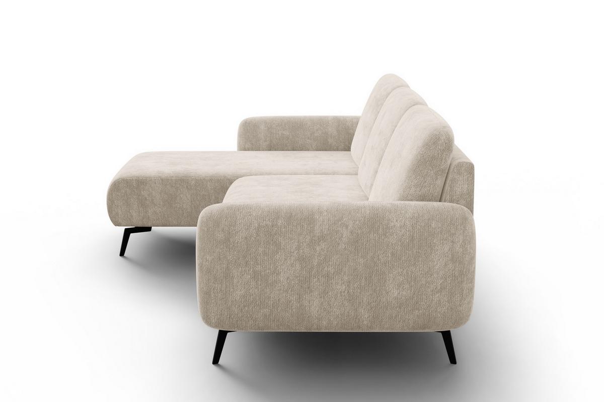ECKSOFA FEBE 4-Sitzer LINKS, cremefarbener Chenille-Stoff - Creme/Schwarz, Holz/Textil (264/157cm) - Wozimo
