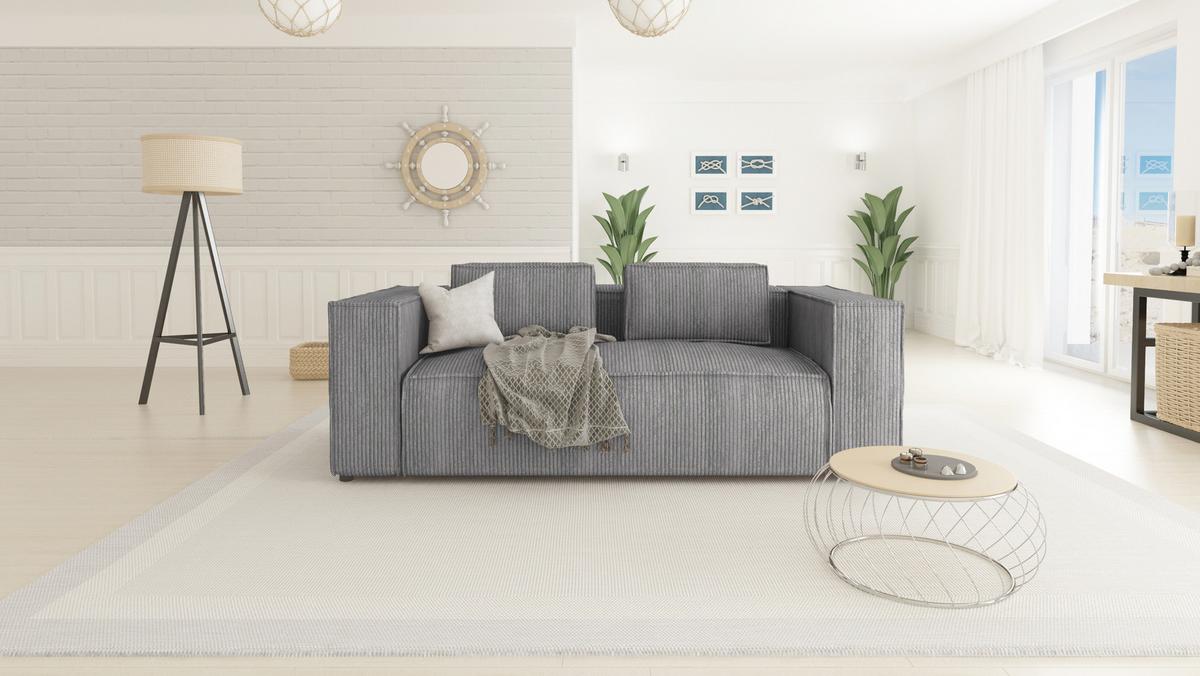 2-SITZER-SOFA Nova Hellgrau Cord - Hellgrau/Schwarz, Holz/Kunststoff (196/64/92cm) - S-Style Möbel