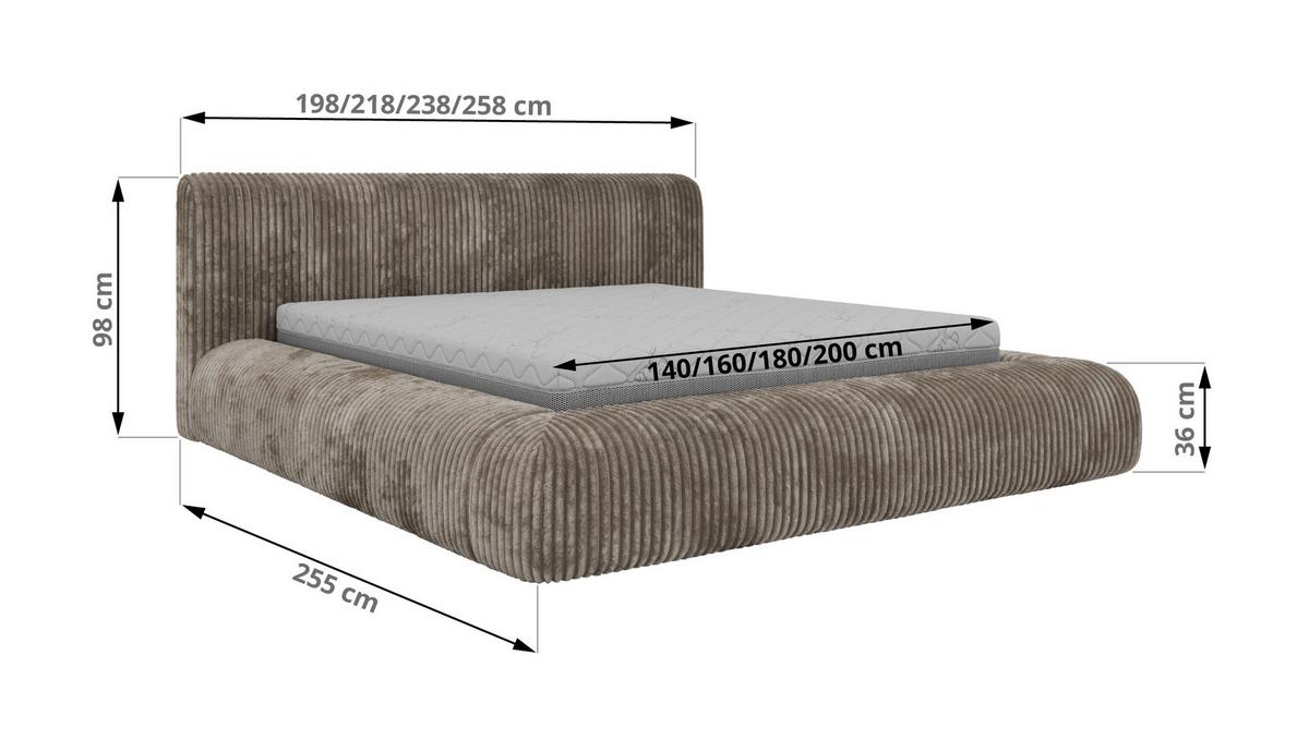 POLSTERBETT TILBEA CLASSIC 180/200 - Hellbraun Cordstoff - Pocket-Matratze - Hellbraun, Textil (180/200cm) - MKS