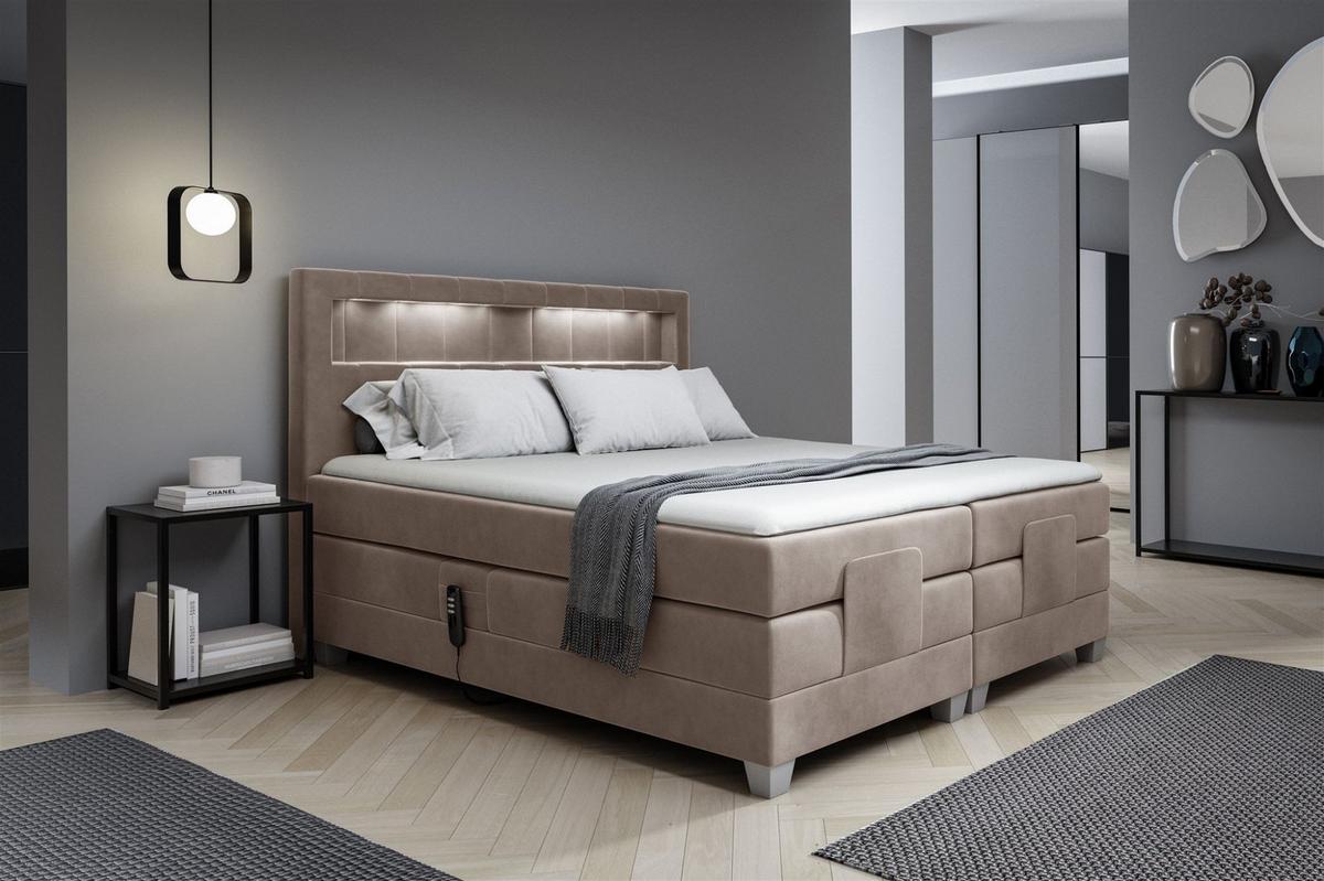 BOXSPRINGBETT Elektrisch Davide - Graubraun, Holzwerkstoff/Textil (200/200cm) - Fun Möbel