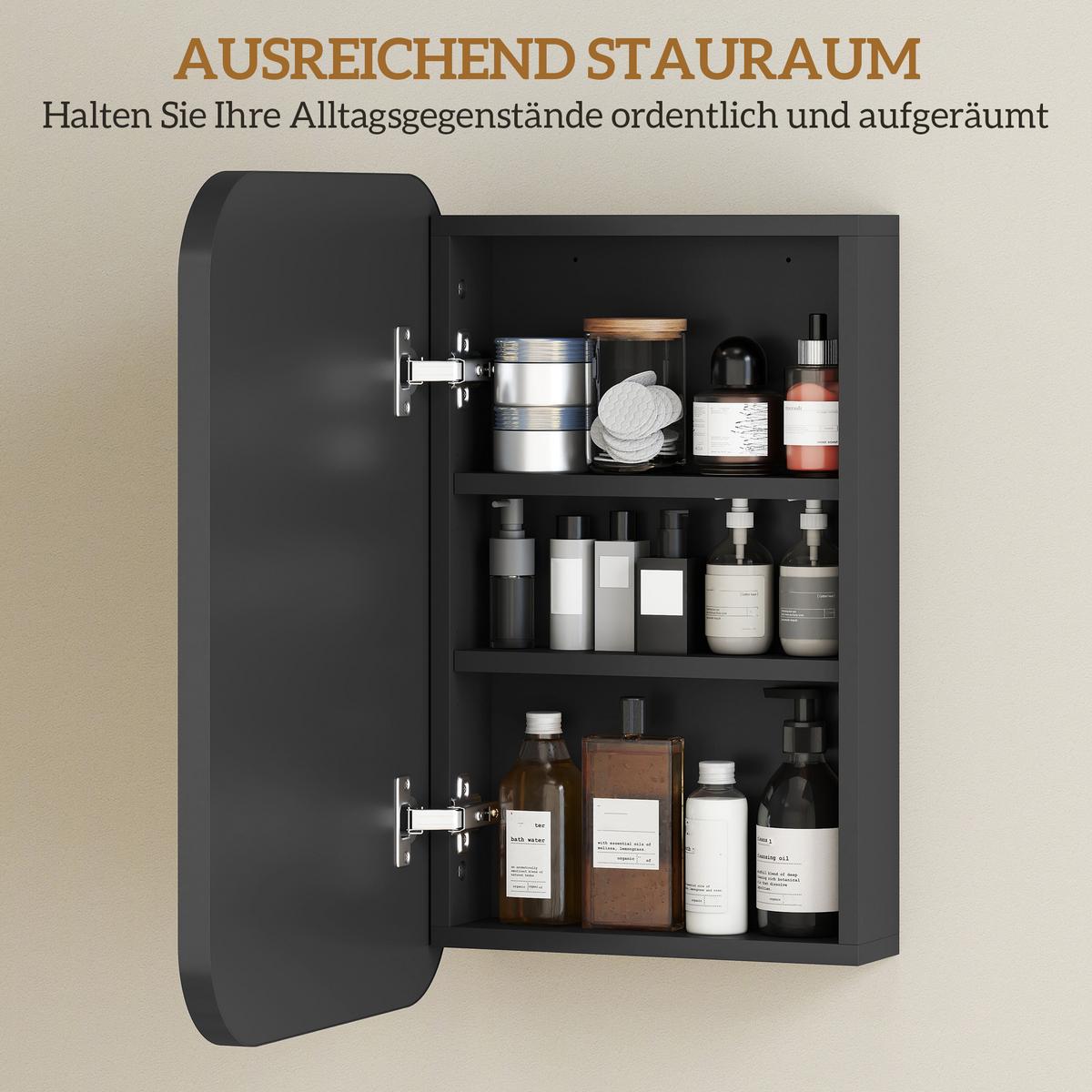 BAD Spiegelschrank Spanplatte Glas Schwarz - Schwarz, Holzwerkstoff (40/60/10cm) - HOMCOM