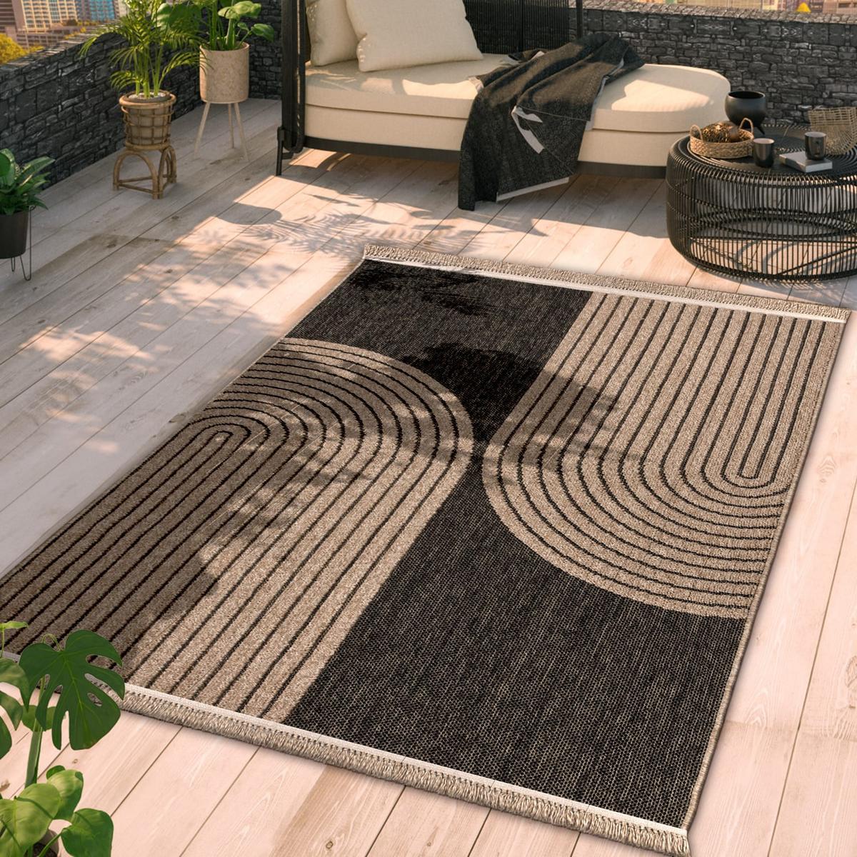 OUTDOORTEPPICH Blatt Anthrazit 160 x 220 cm - Anthrazit, Kunststoff (160/220cm) - TT Home