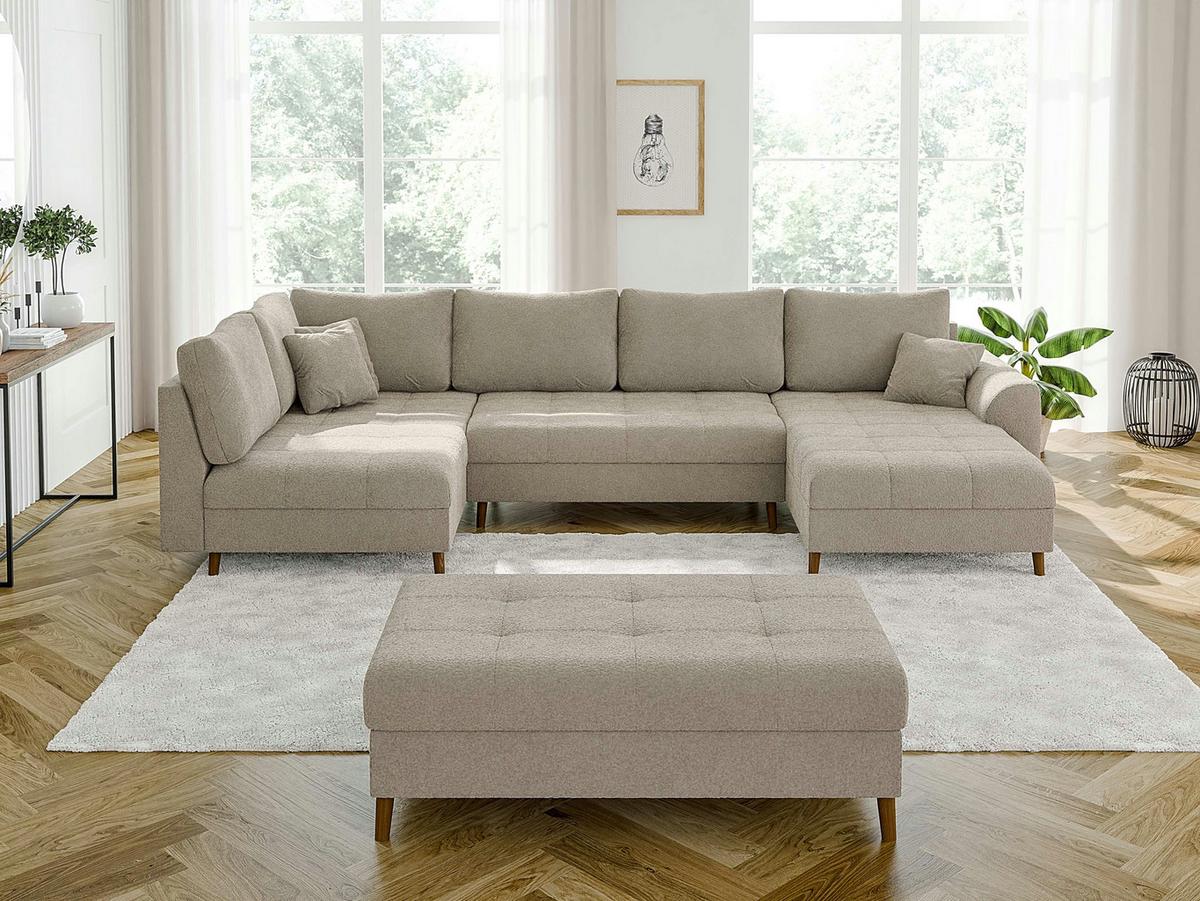 WOHNLANDSCHAFT inkl. Hocker Henrik Beige Boucle - Beige/Braun, Holz/Textil (310/81/161cm) - S-Style Möbel