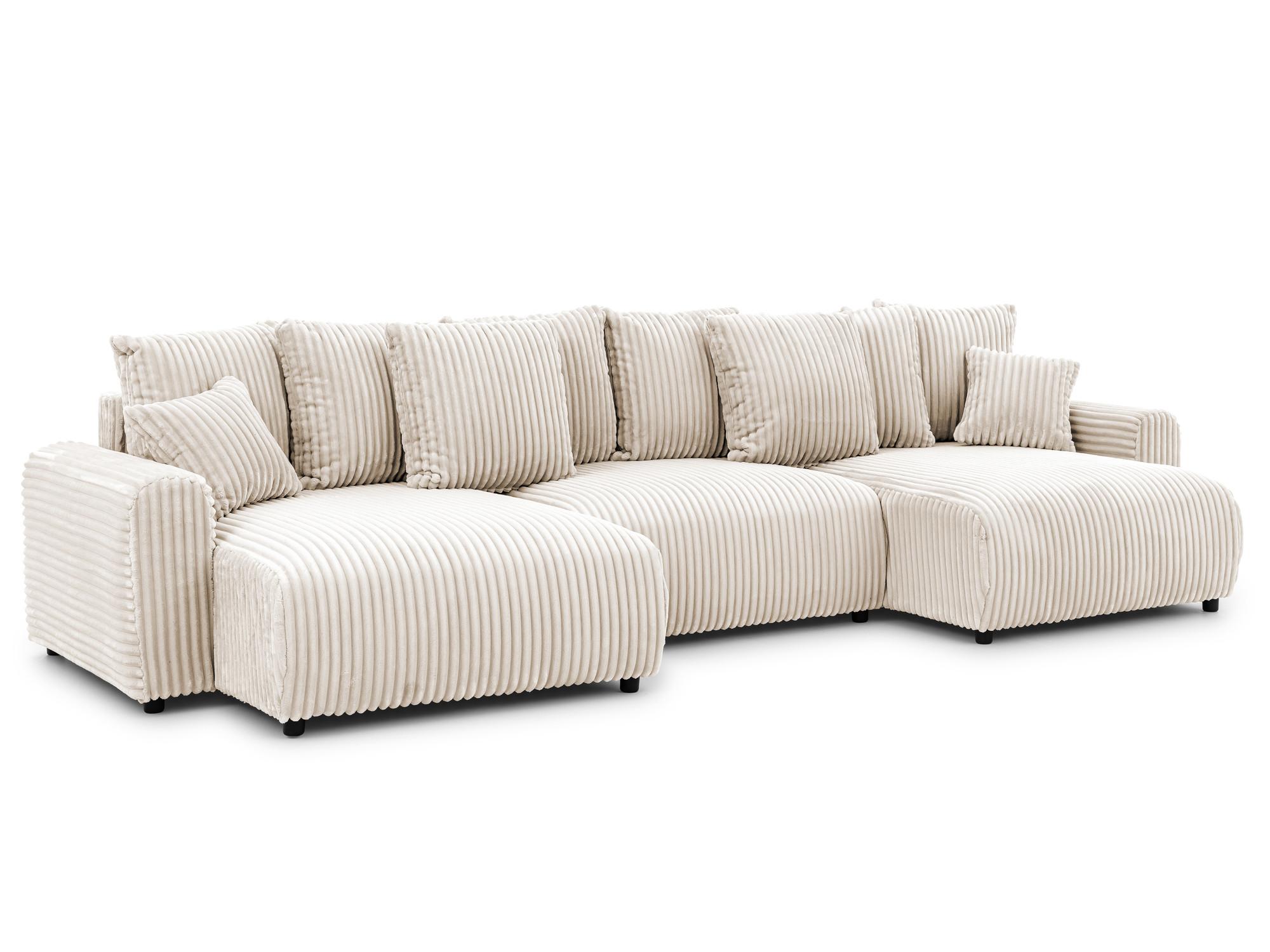 WOHNLANDSCHAFT Calma mit Schlaffunktion und Bettkasten im Bumpy-Design aus weichem Creme Plüschcord - Beige/Creme, Holz/Textil (336/88/140cm) - S-Style