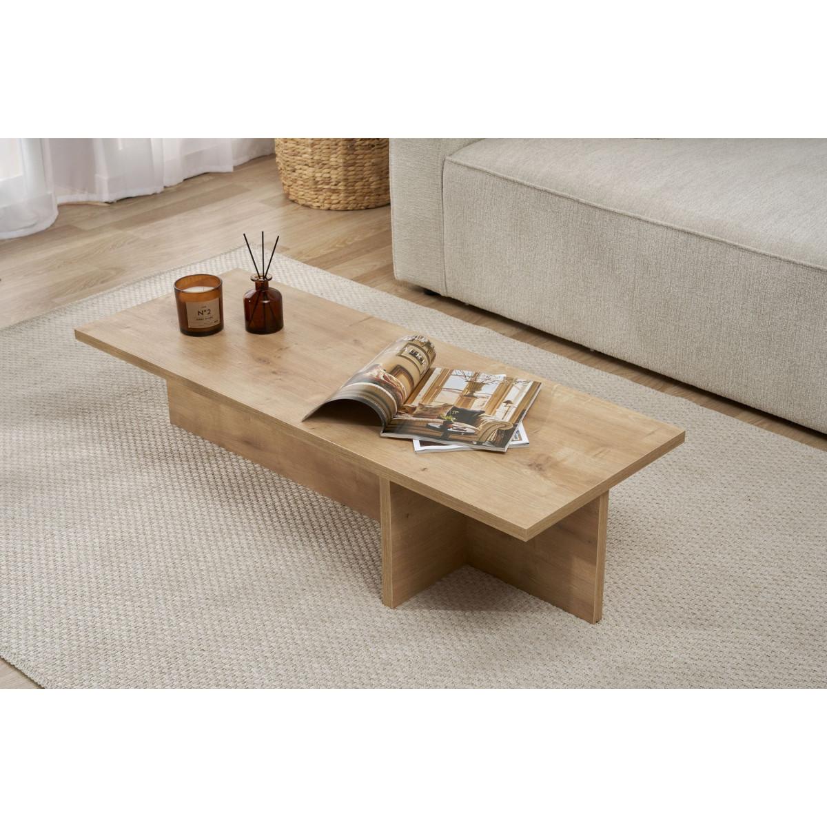 COUCHTISCH mit rechteckiger Platte und asymmetrischem Fuß L120 cm - HARBOR - Eichefarben, Holzwerkstoff (50/45/30cm) - Calicosy