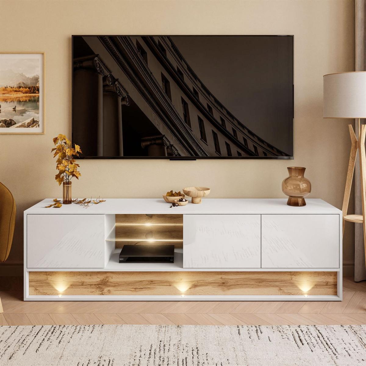 TV-ELEMENT VILLA 180 cm mit Einsatz aus Wotan Eiche - Eiche Wotan/Weiß, Holzwerkstoff (180/50/40cm) - Lookway