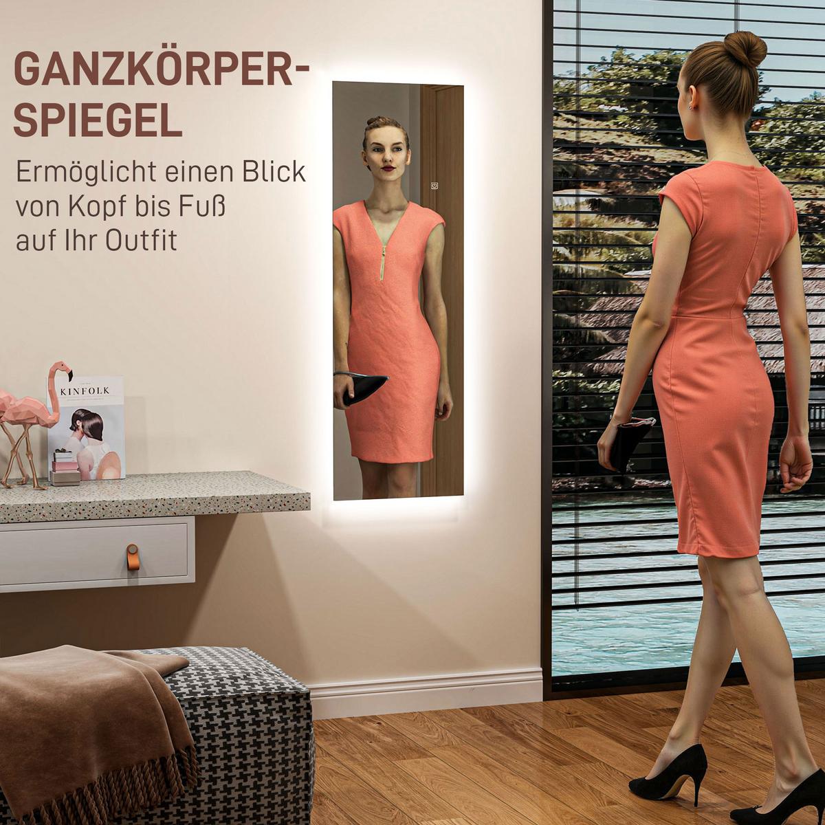 GANZKÖRPERSPIEGEL 40 x 120 cm Standspiegel mit LED Lichte, Wandspiegel - Transparent, Glas (3/120/40cm) - HOMCOM