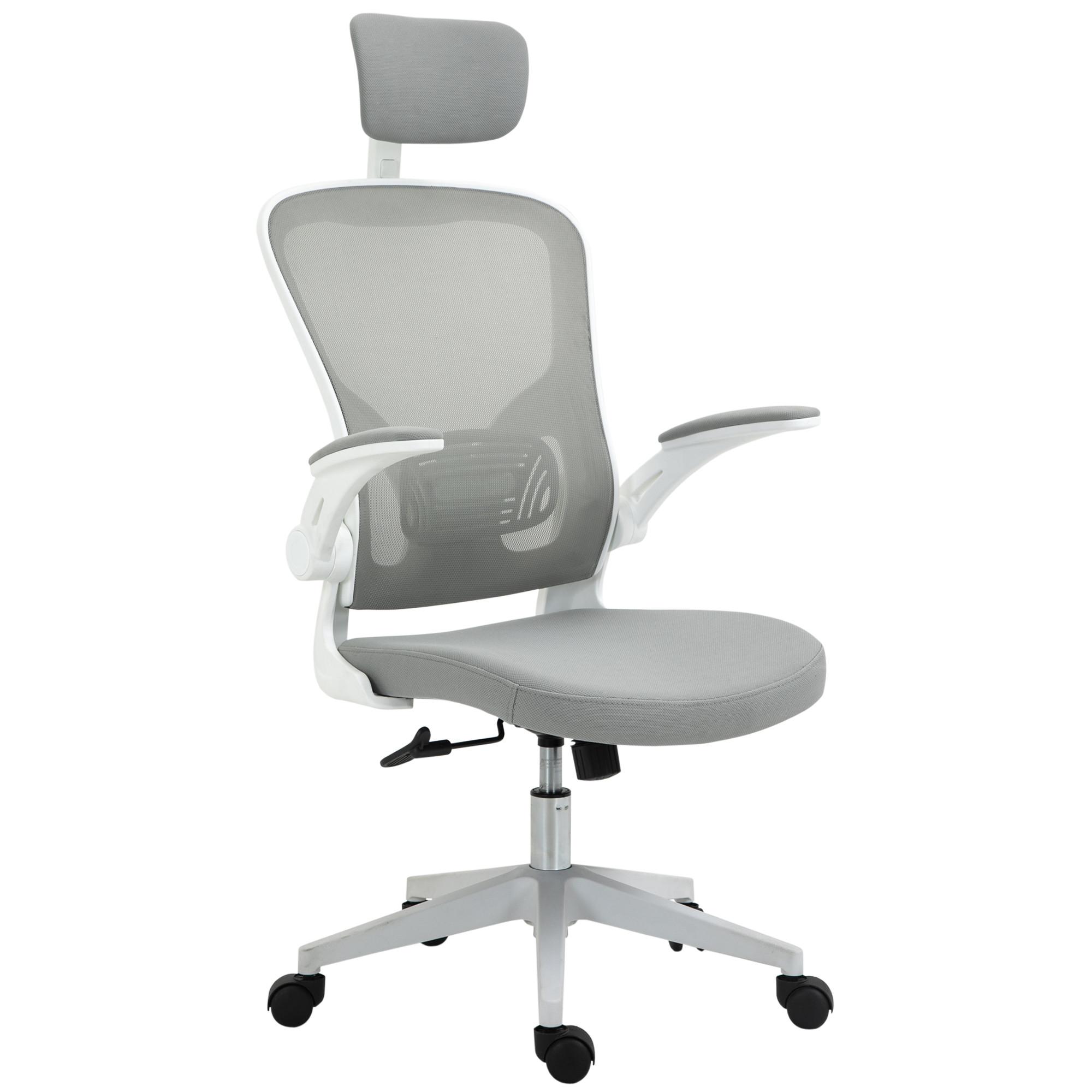 BÜROSTUHL ergonomischer Shreibtischstuhl mit Wippfunktion Kopfstütze Grau - Grau, Textil (64/122/65cm) - Vinsetto