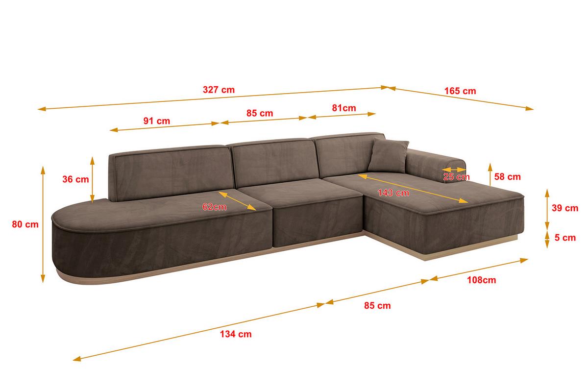 ECKSOFA Ottomane Rechts IREA-L2 - 327x165x80 cm Braun - Braun, Holzwerkstoff/Textil (327/165cm) - ALTDECOR